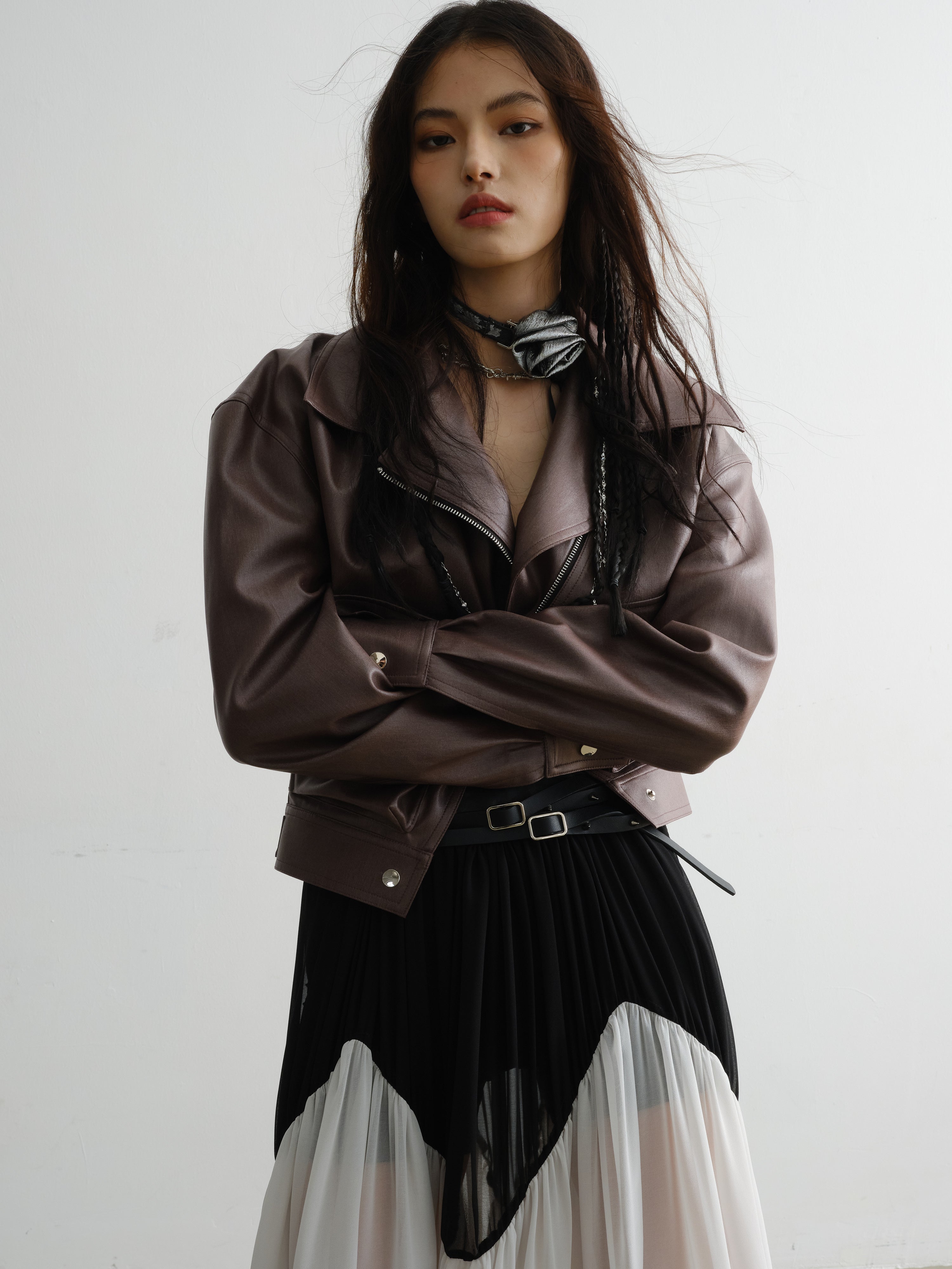 느슨한 PU 가죽 자켓