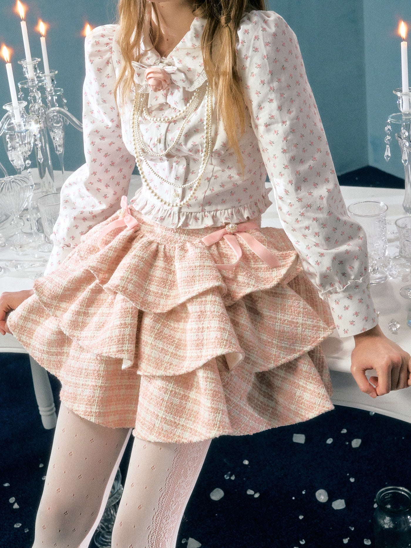 Sequin Pearl Bow Cake Skirt