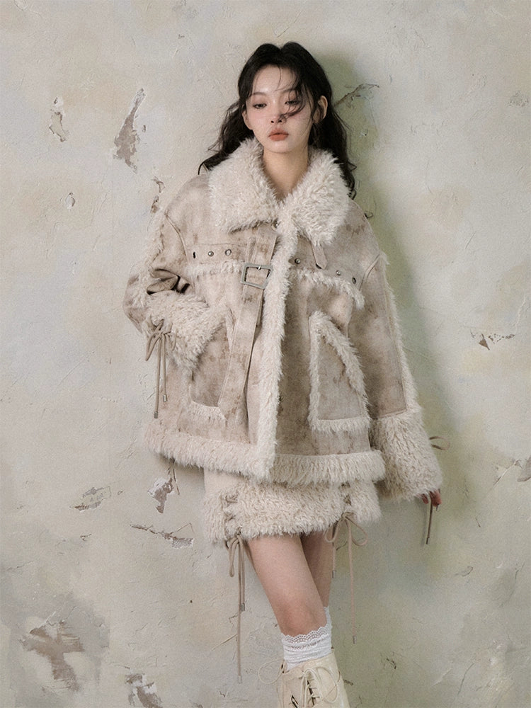 Fur Stitch Strap Loose Fluffy Jacket