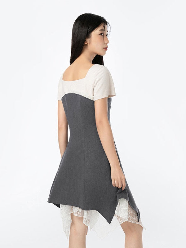 가짜 레이어 층 불규칙한 밑단 레이스 업 드레스