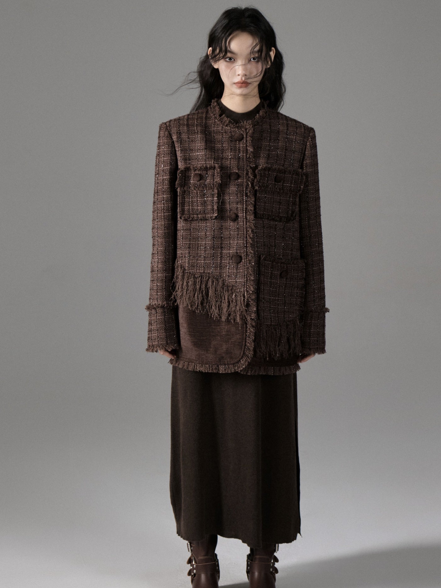 Tweed Loose Tassel Short Coat
