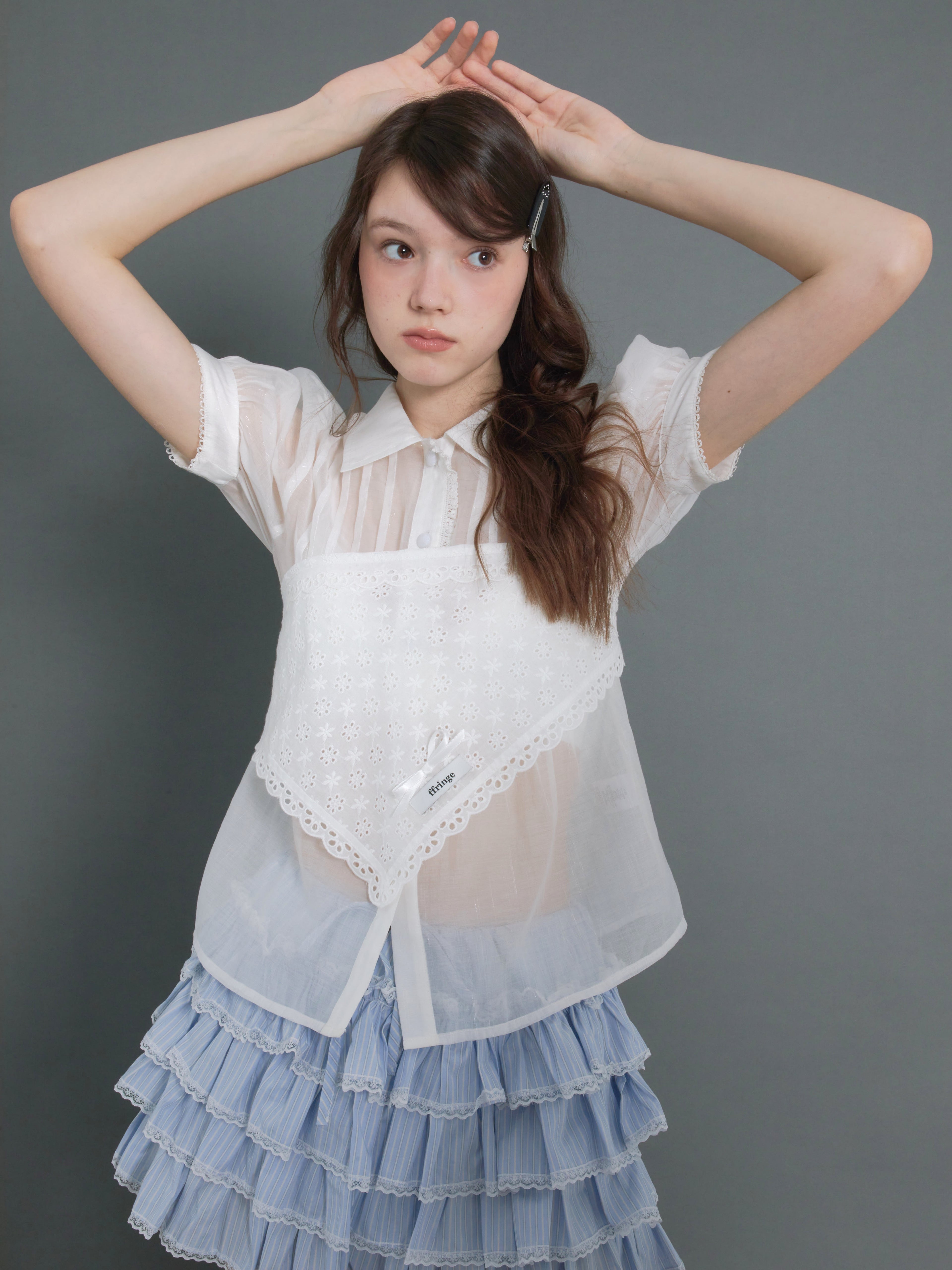 Pin Tuck Puff Sleeve Sheer Shirt