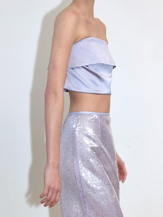 Wide-Brim Folded Lace Stretch Tube Top