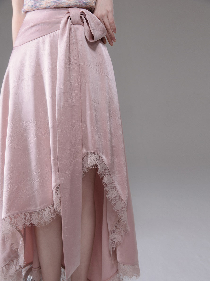 Embossed Satin Irregular Hem Skirt