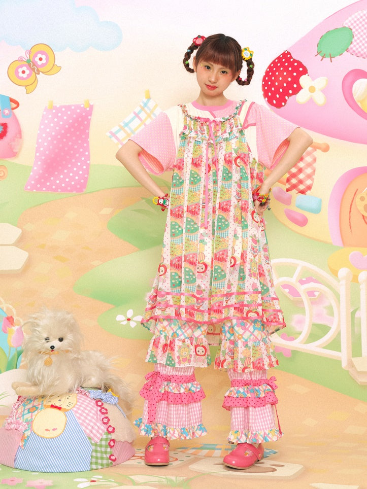 Retro Print Cute Suspender Skirt