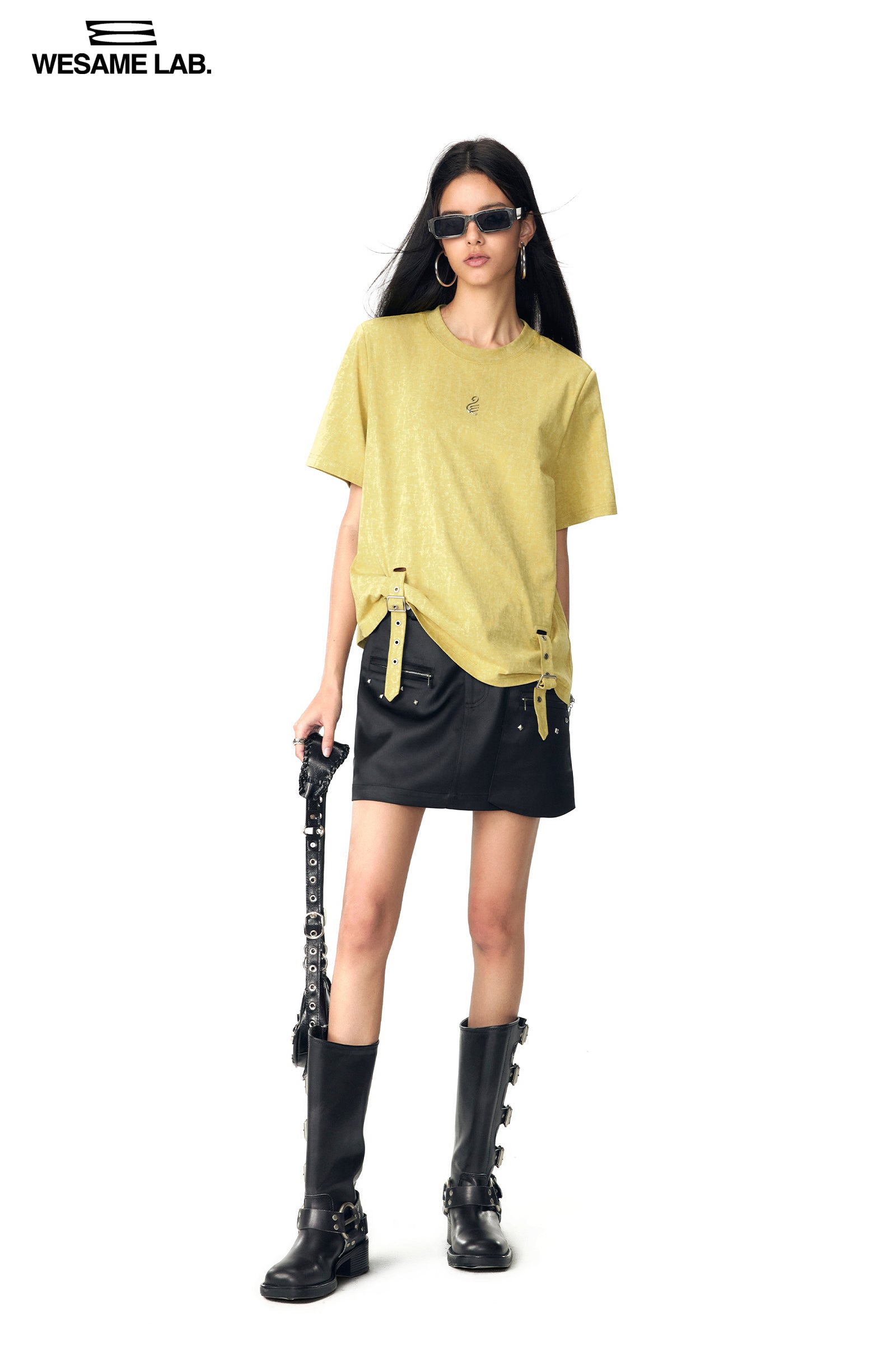 Belt Casual Roll-UP asymmetry Oversize T-Shirt