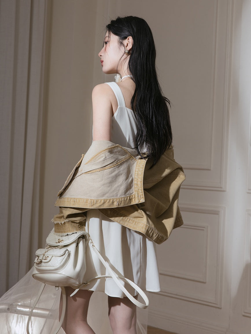 끈적 끈적한 활 디자인 짧은 드레스