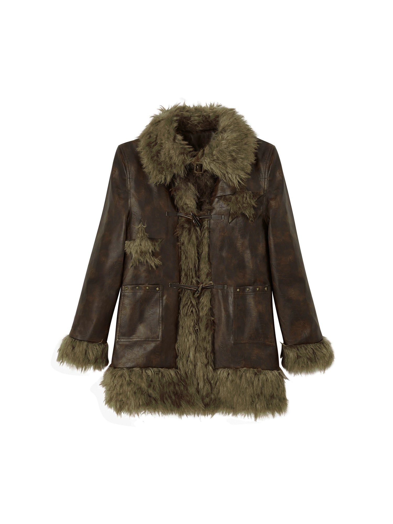Loose Fur Stitch Leather Half Jacket