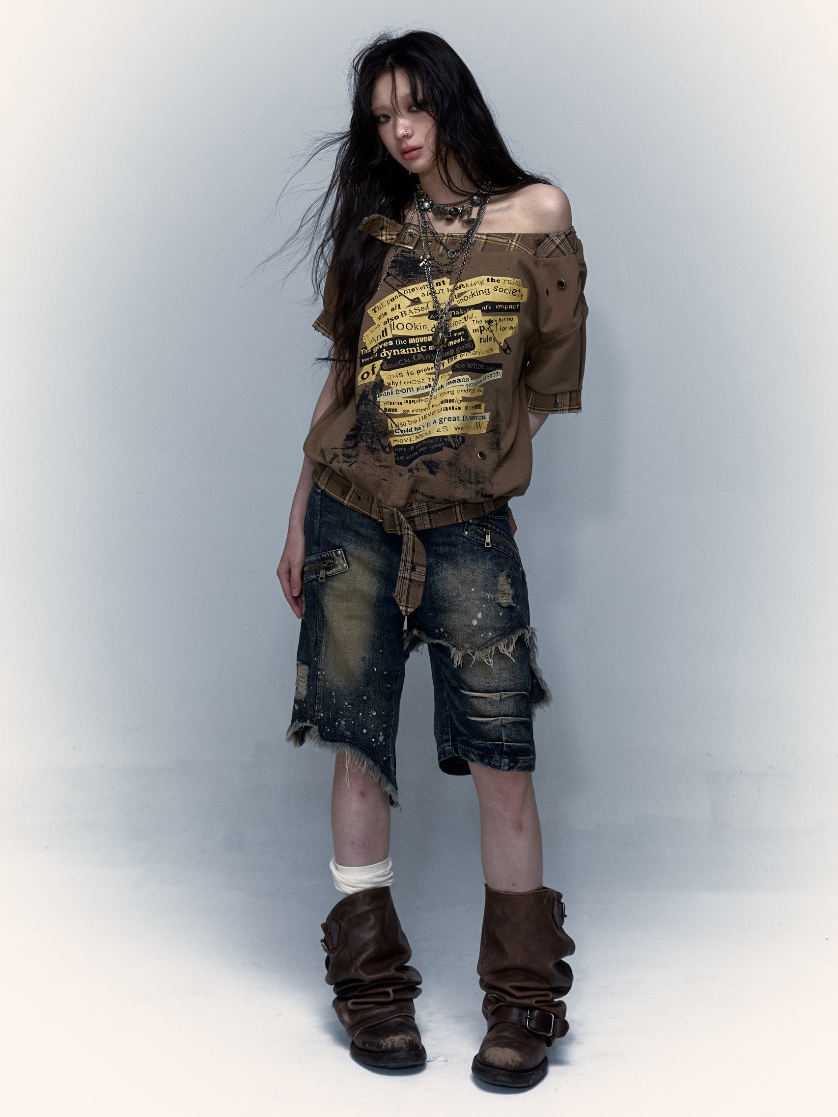 Rock Patchwork Printed Loose Short-sleeved T-shirt