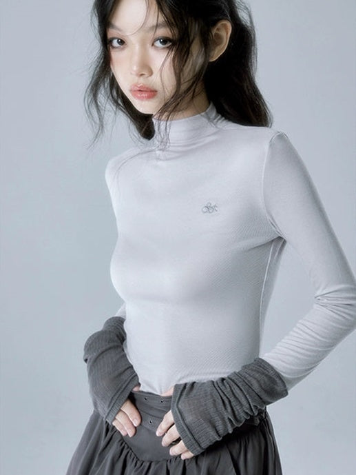 Embroidered Bottle Neck Slimming Bottoming Shirt