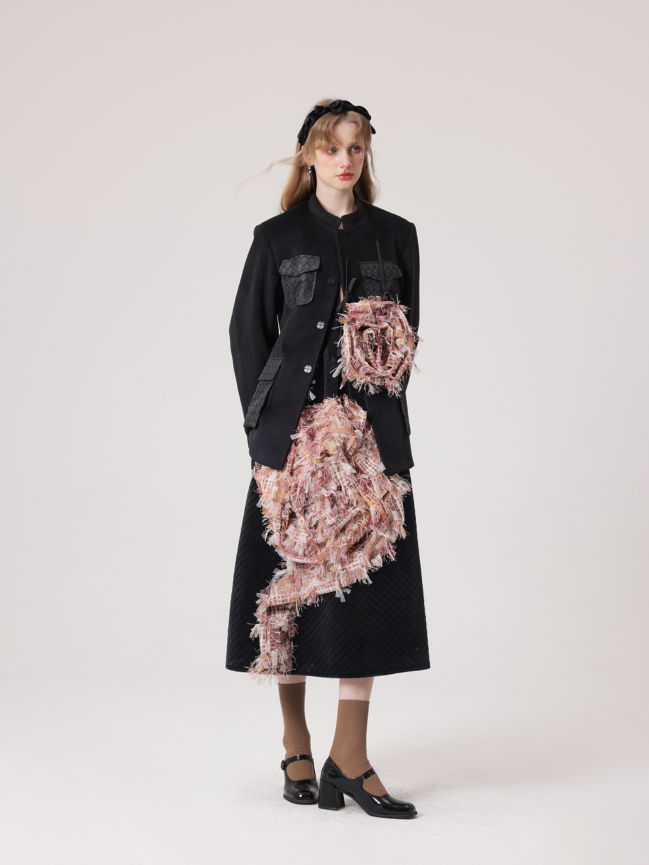 Rose Detachable Mid-mountain Collar Jacket