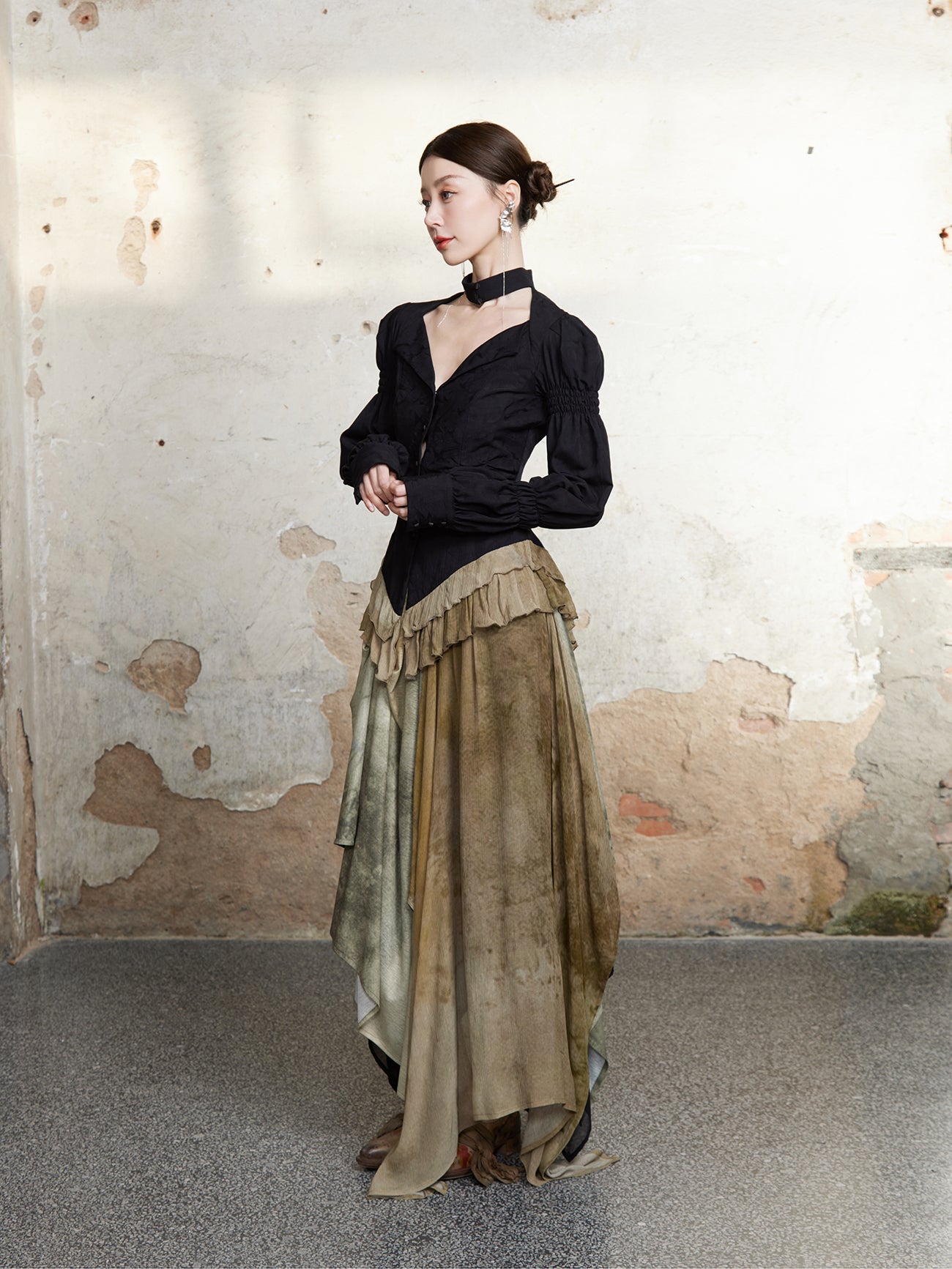 V-Neck Palace 스타일 퍼프 슬리브 상단