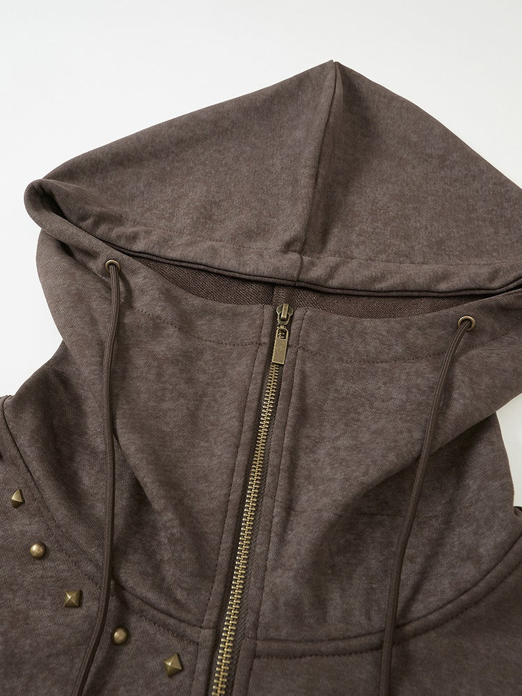 Rivet Distressed ZIP-Up Parka