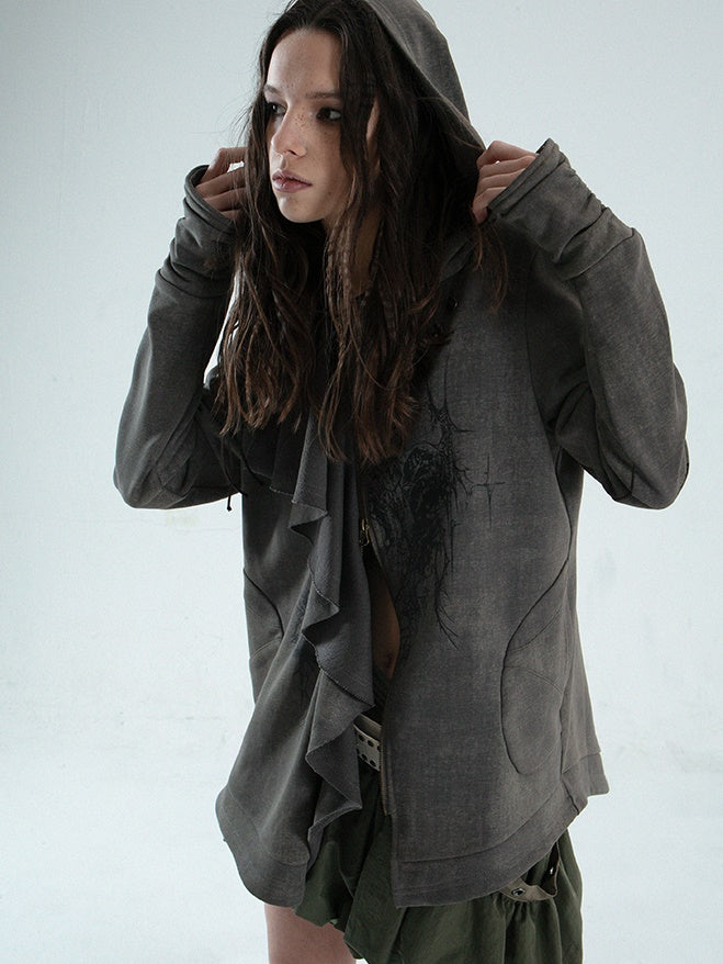 Ruffled Irregular Cut Sweat Jacket