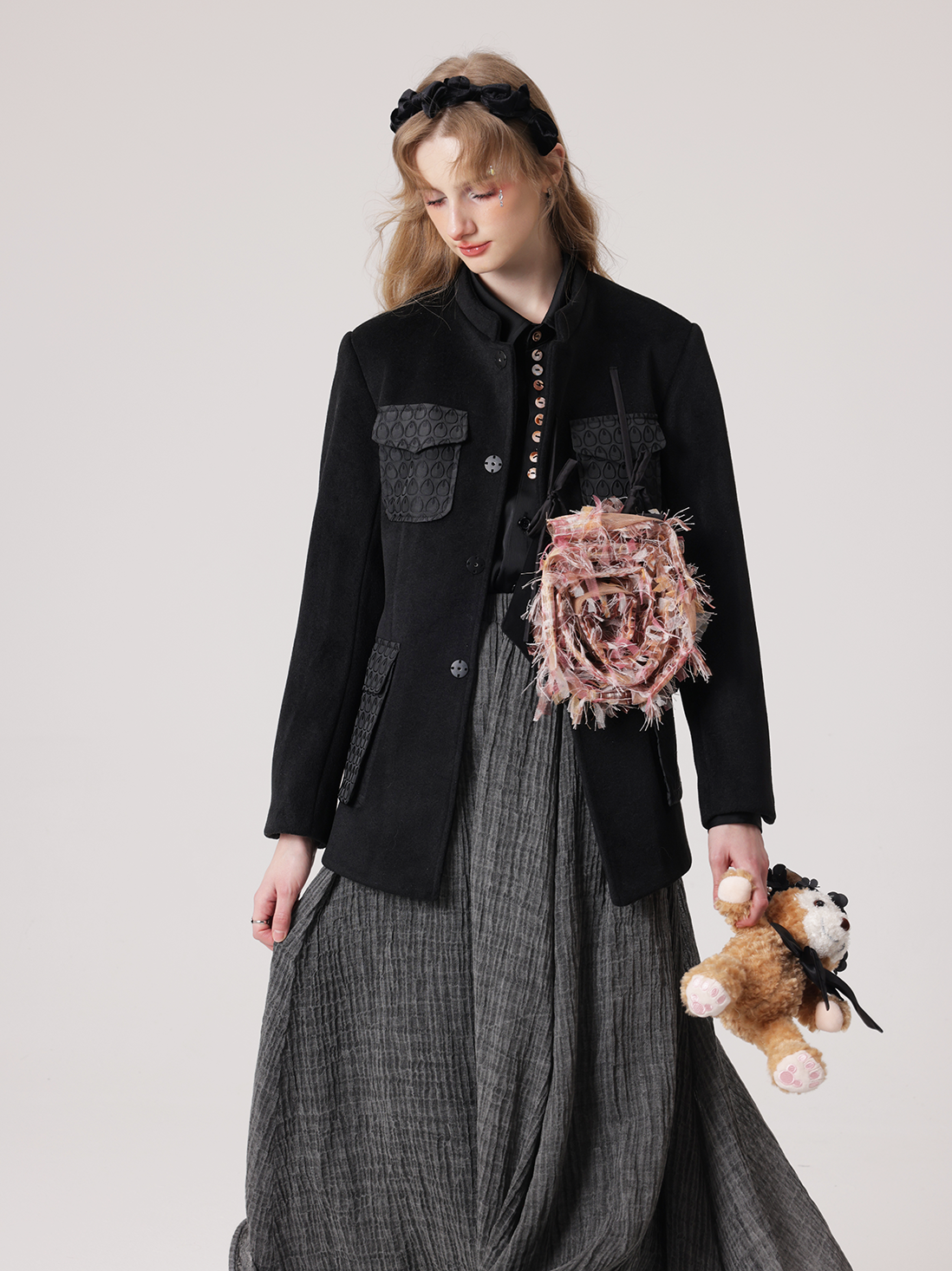 Rose Detachable Mid-mountain Collar Jacket