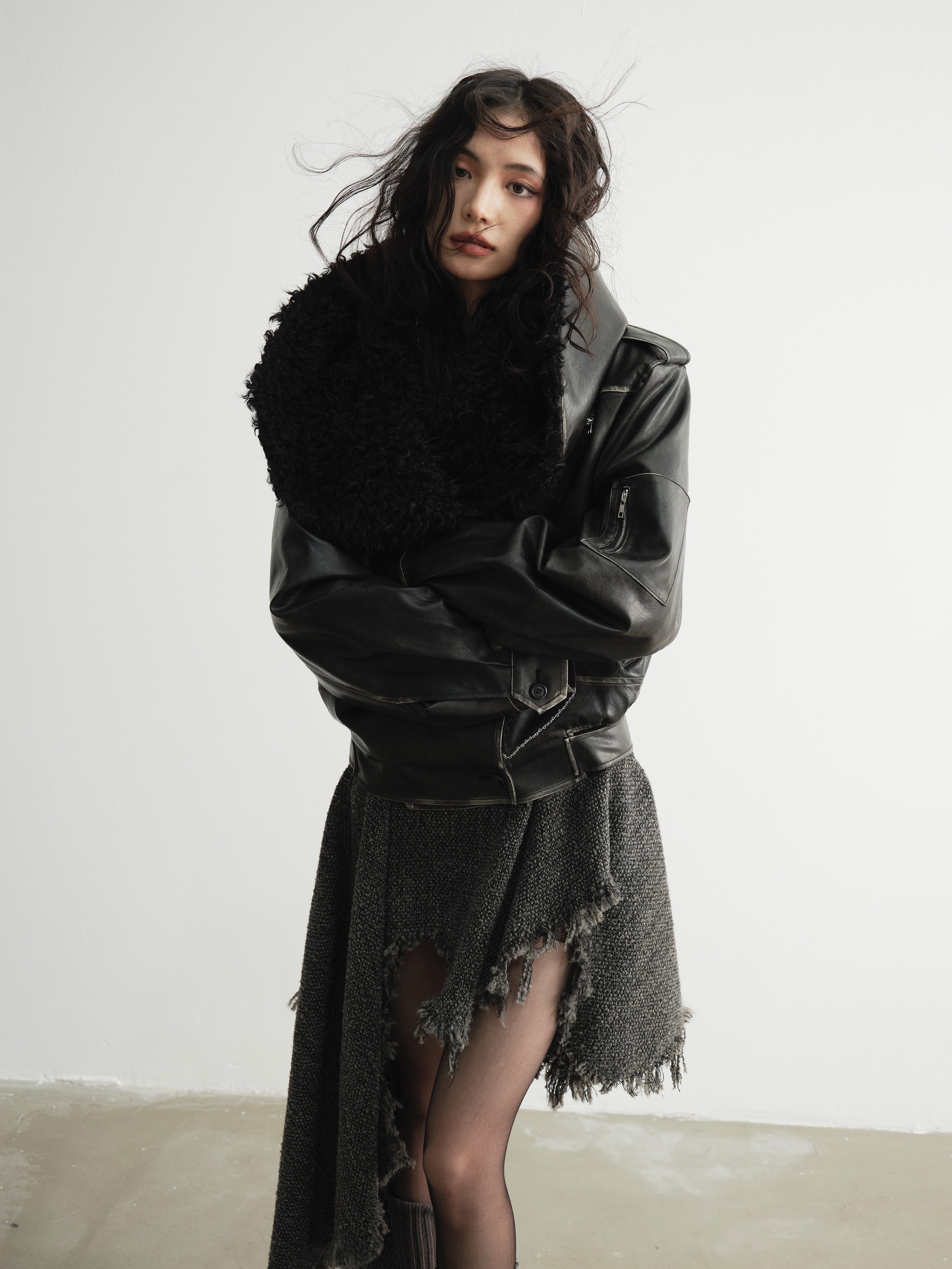 Big Furlar Distressed PU Lederjacke