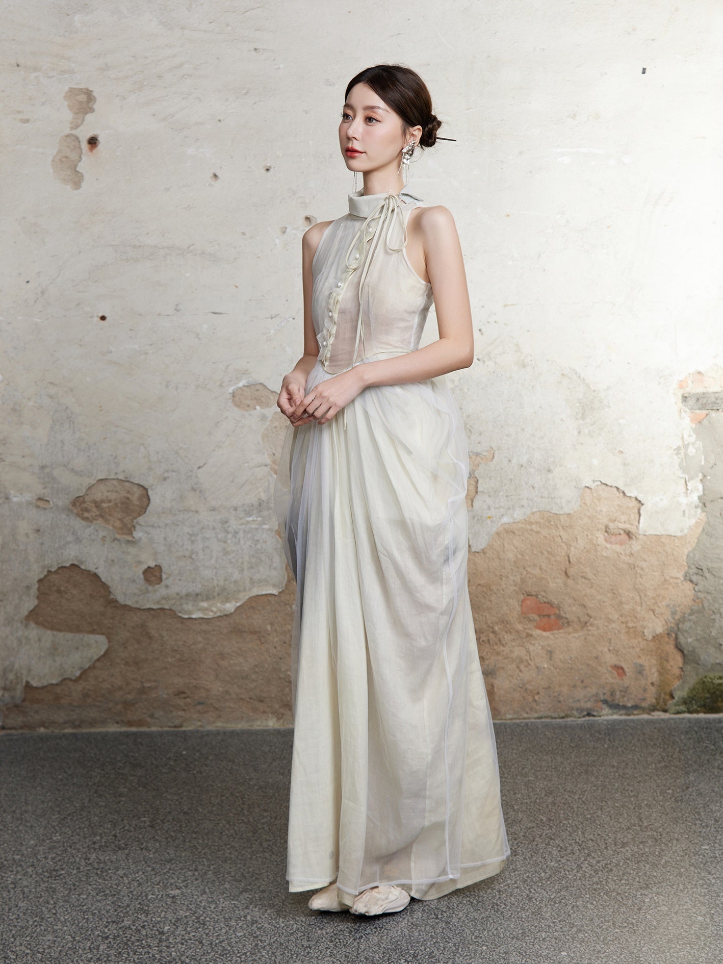 Chinese Style Waist Vase Cowl Dress