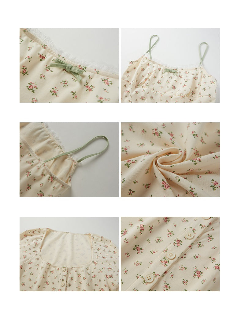 French Floral Girly Camisole & Cropped Cardigan & Skirt