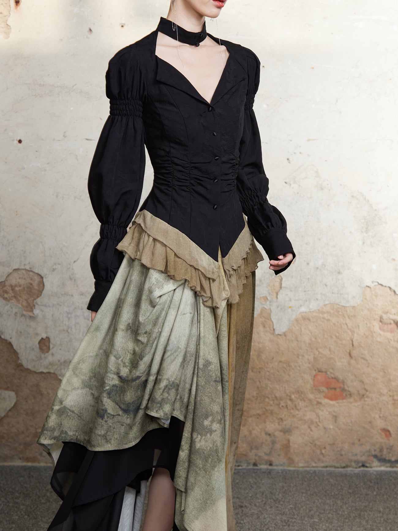 V-Neck Palace 스타일 퍼프 슬리브 상단