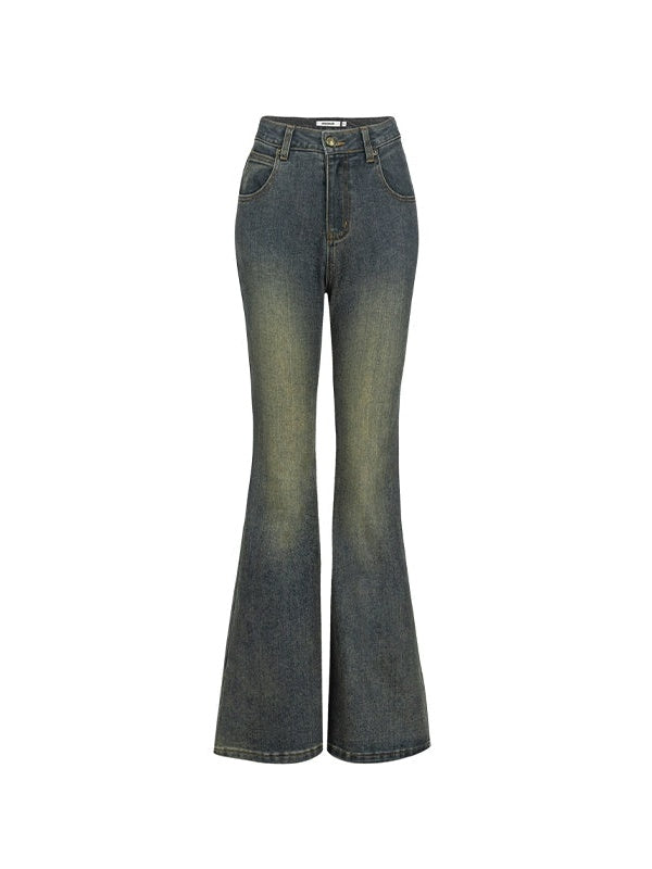 Heavy-duty Washed Micro-flare Gradient Jeans