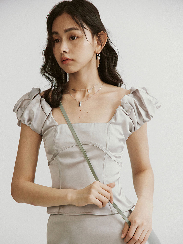 Bubble Sleeve Short Top & A-Line Minirock