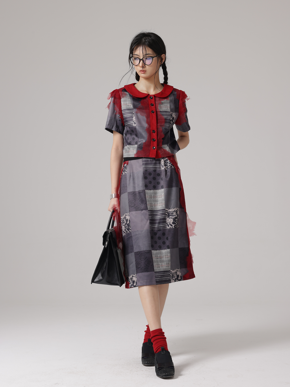 Patchwork Printing Shirt & Skirt