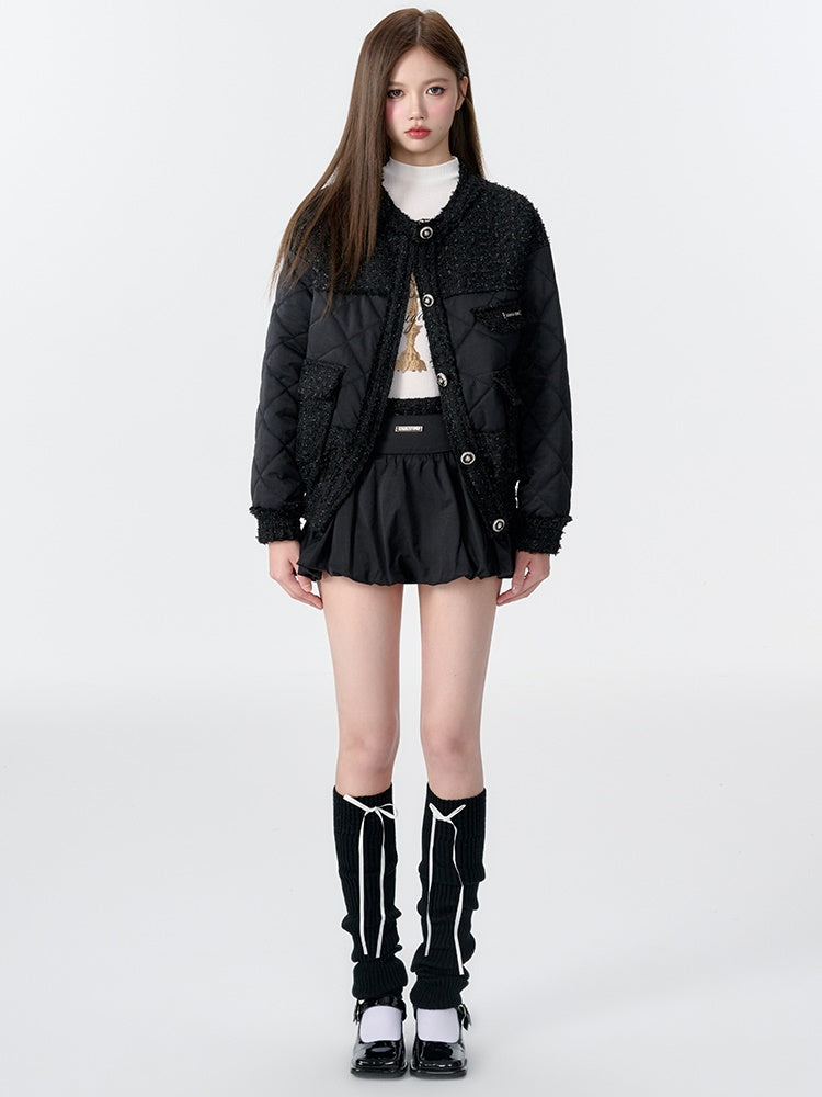 Fur Edge Quilted Collarless Jacket