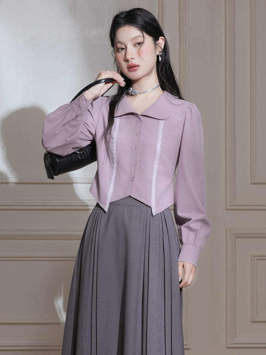 Doll Collar Waist Shape Cropped Shirt