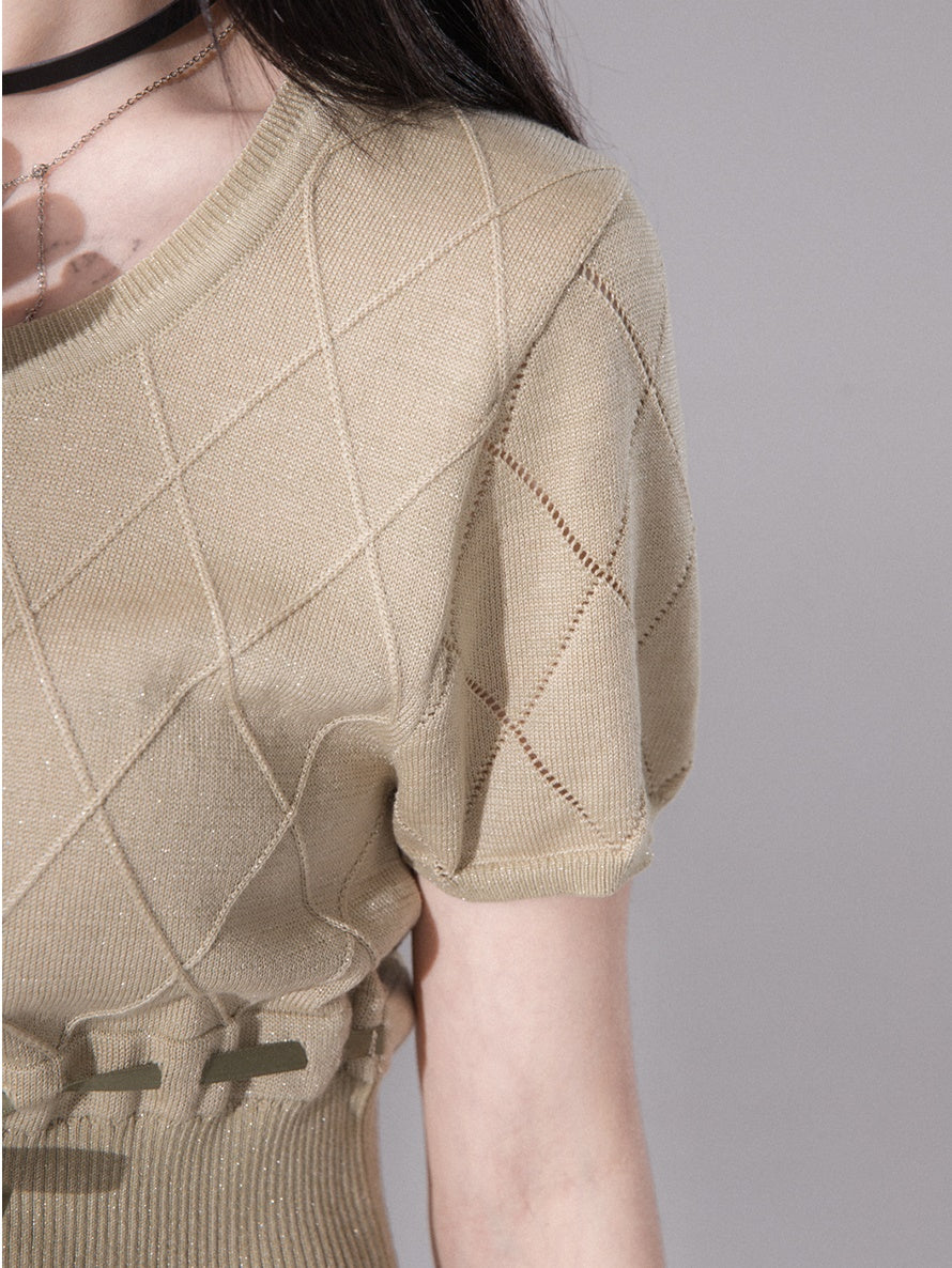 U-neck Rhombus Knitted Top