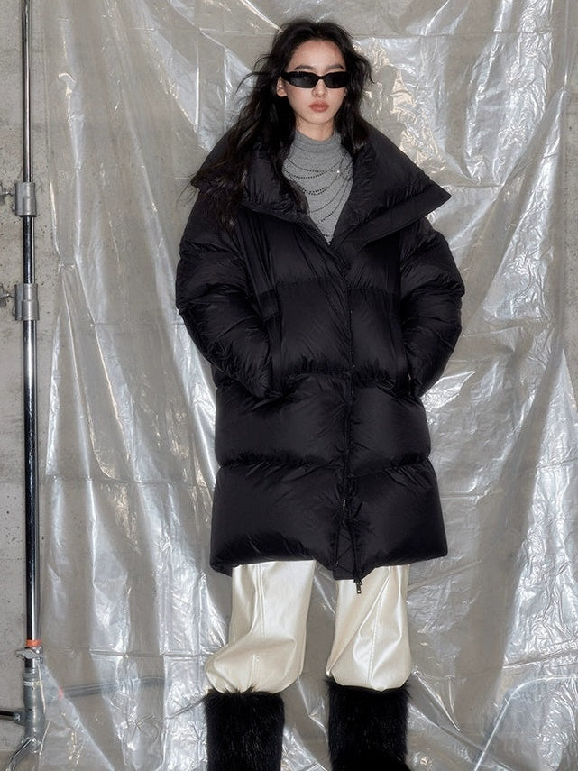 퀼트 초경량의 긴 스탠드 콜라 다운 재킷