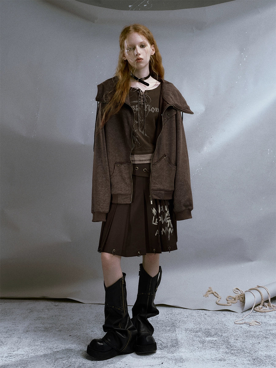 Rivet Distressed ZIP-Up Parka