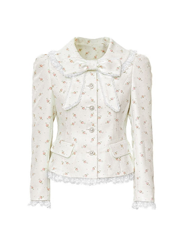 Set-Up Flower Lace Frill Ribbon Girly Sweet Blouse&Short-Pants