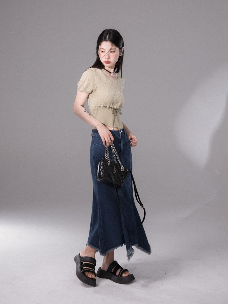 U-neck Rhombus Knitted Top