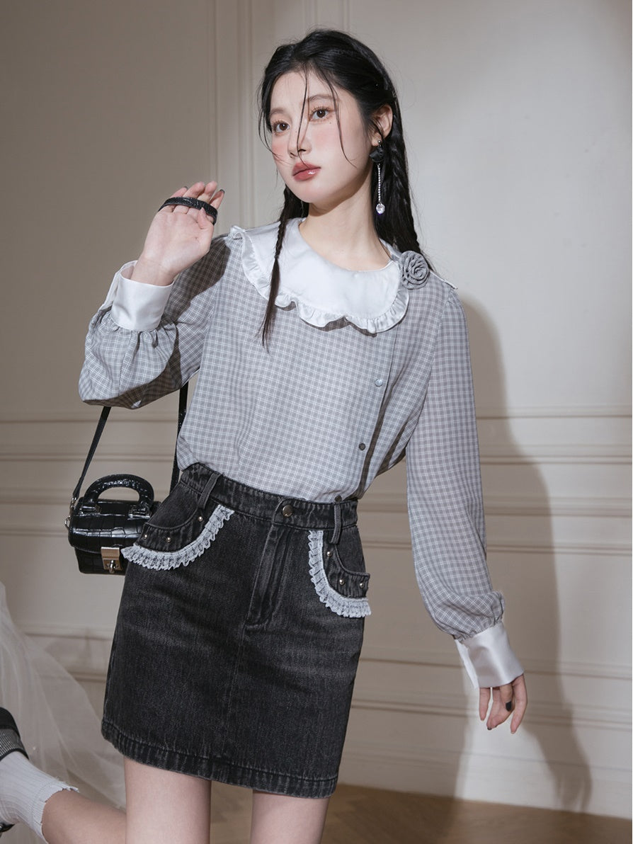 Lace Stitch Denim Skirt