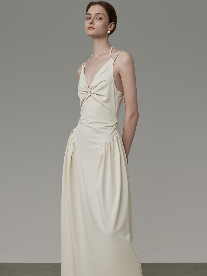 V-förmiger Ausschnitt sammeln Sling-Kleid