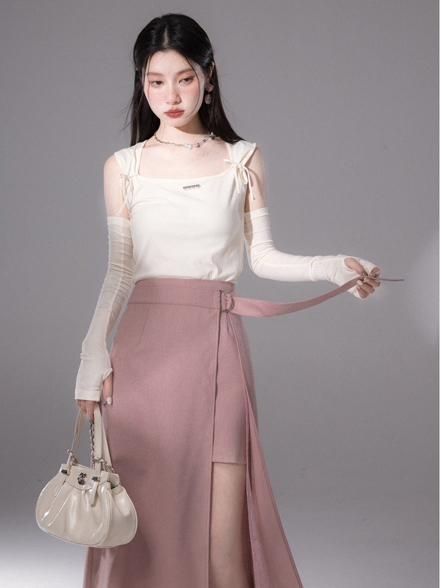 Ribbon Sleeveless Top & Arm Cover