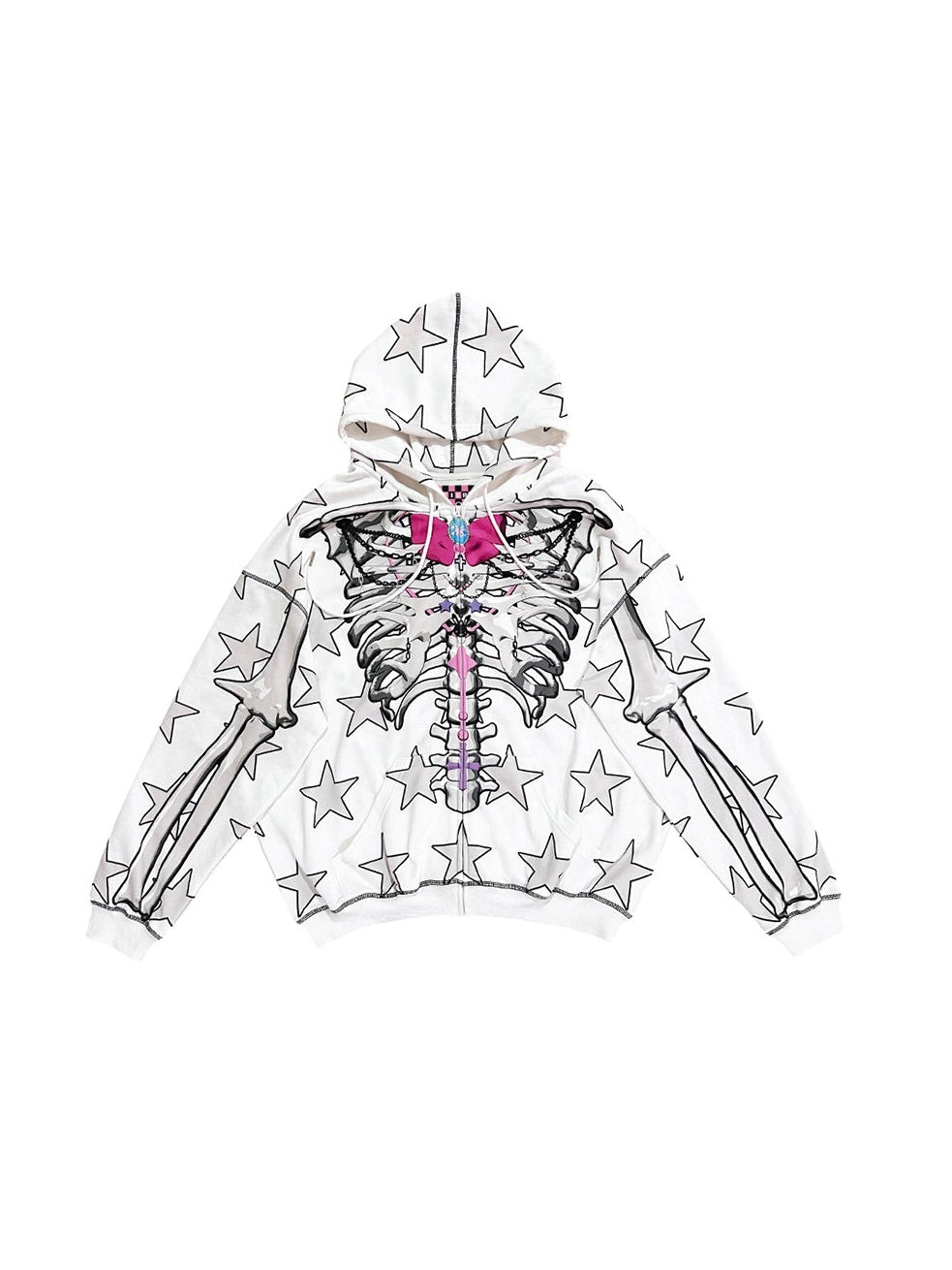Star Skull Printed Loose ZIP-Up Parka