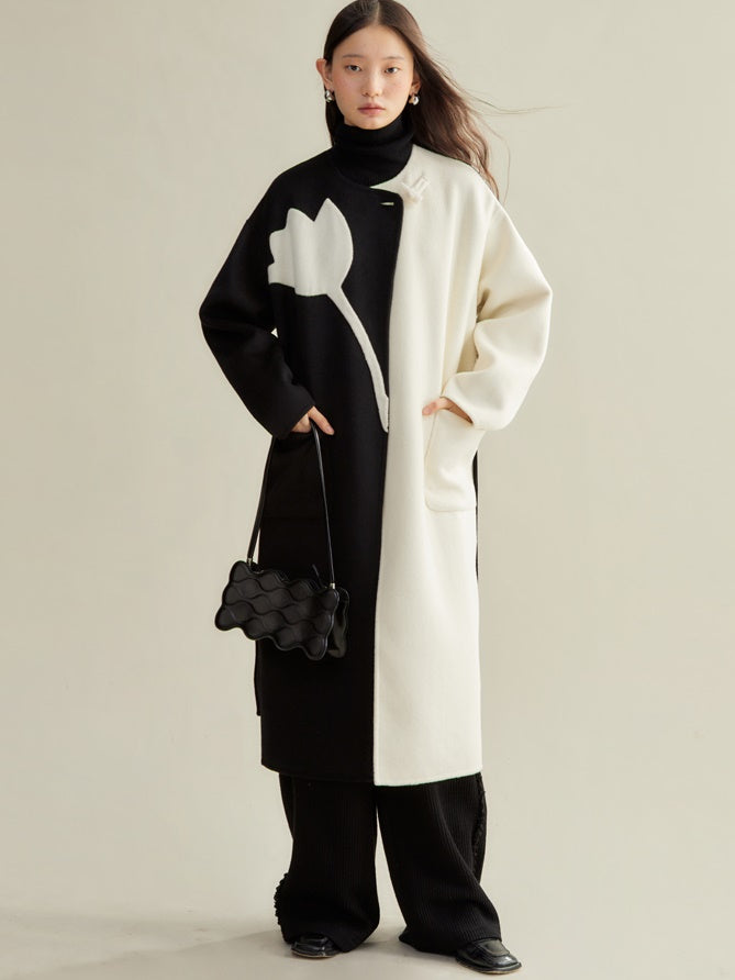 Tulip Contrast Color Stitching Double-sided Coat