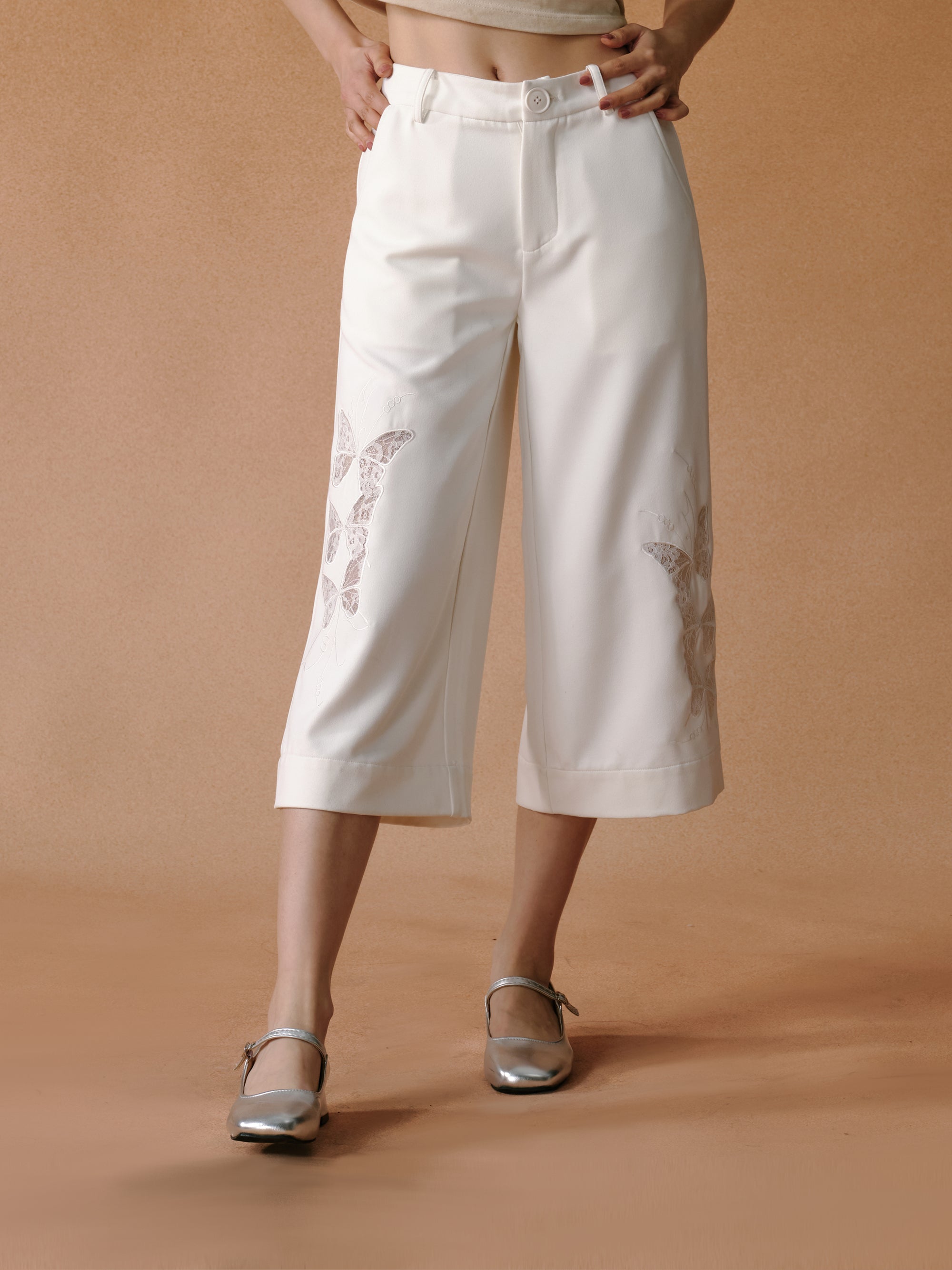 Butterfly Lace Hollow Gaucho Pants