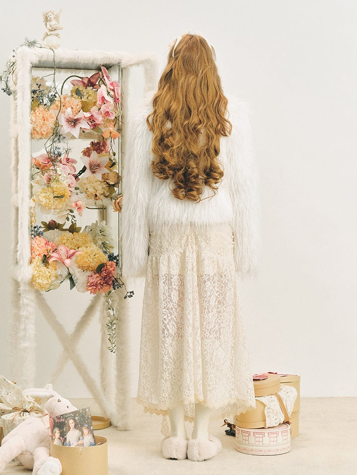 Lace High-Neck Peplum Design Top & Embroidered Lace Skirt