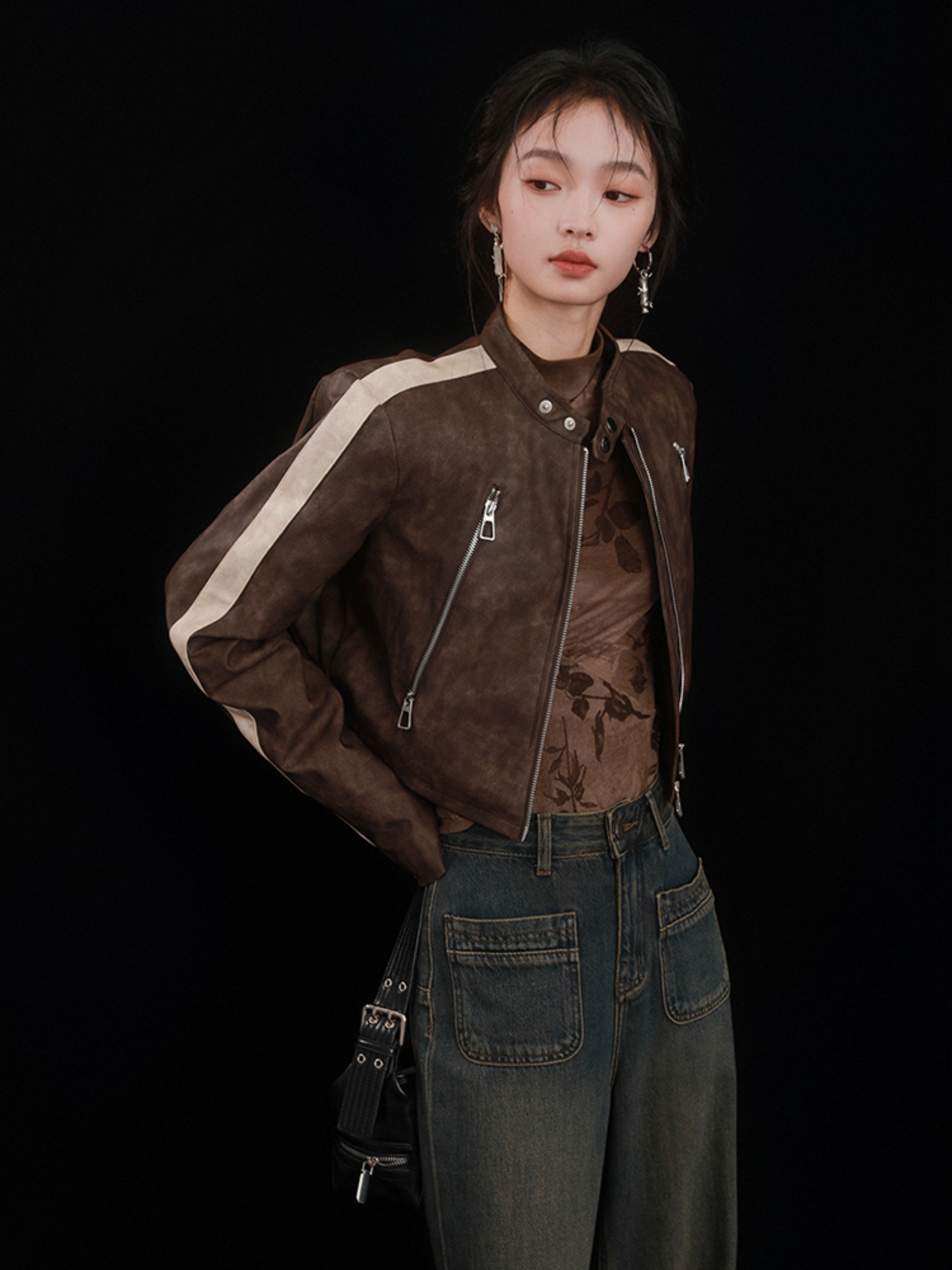 Motorcycle Design Leather Short Jacket