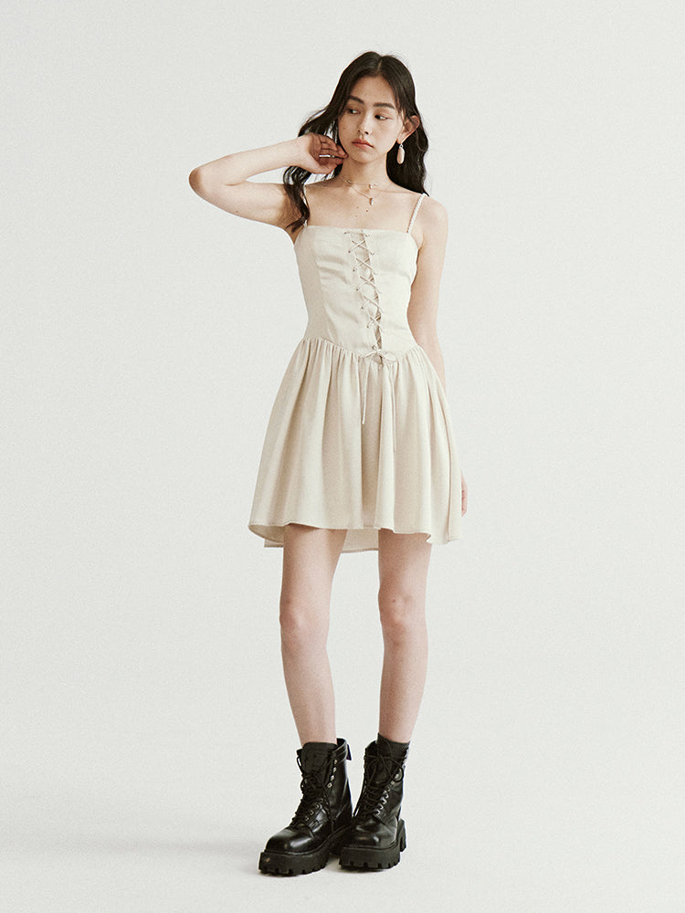 꼰 어깨 끈 대각선 전면 미니 원피스