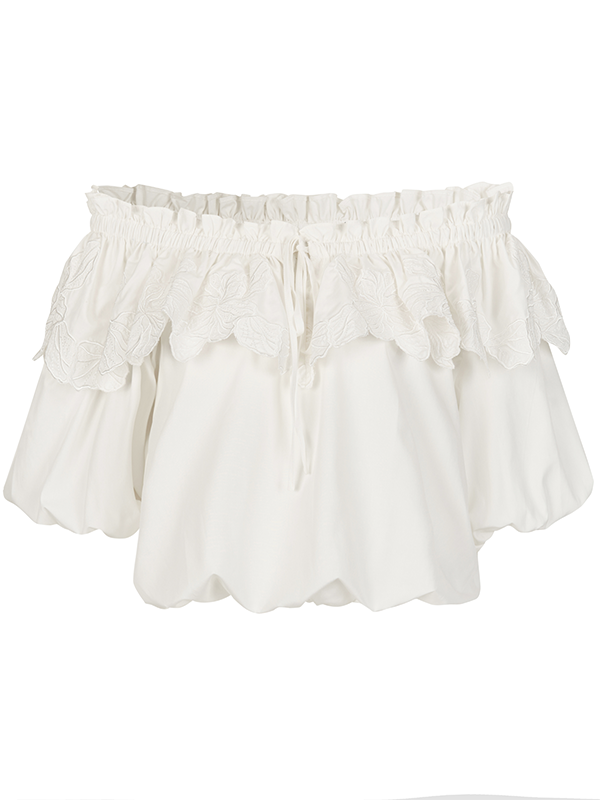 Carved Flower Lace Off-Shoulder Top & Embroidered Skirt