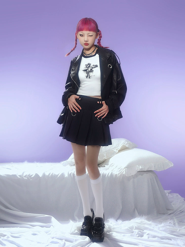 로즈 프린트 라글란 슬리브 티셔츠