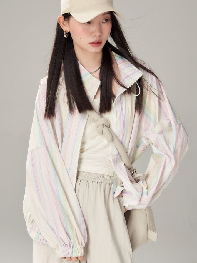 Rainbow Striped Windbreaker & Short Pants