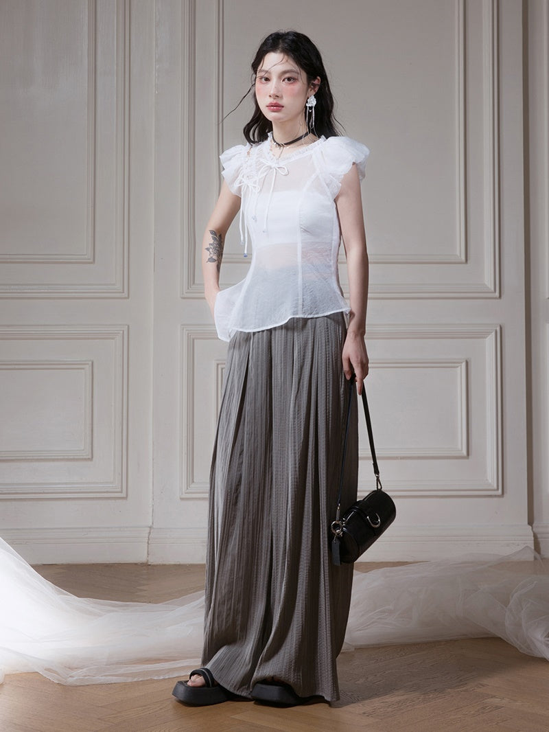 Waist Cross Tie-dye Printed Wide-leg Pants