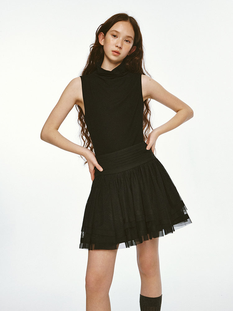 Fake Two-piece Mesh Sleeveless Dress