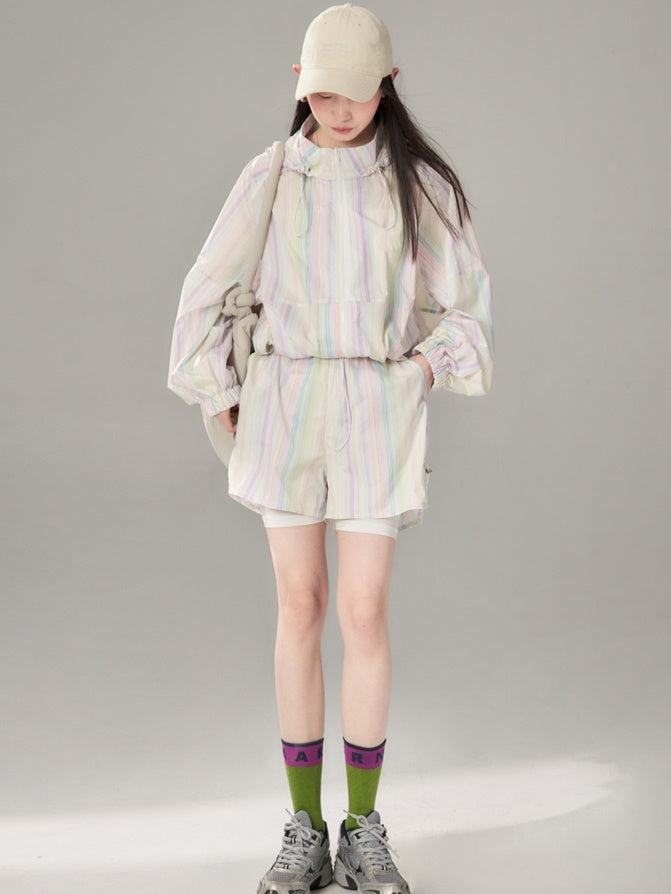Rainbow Striped Windbreaker & Short Pants