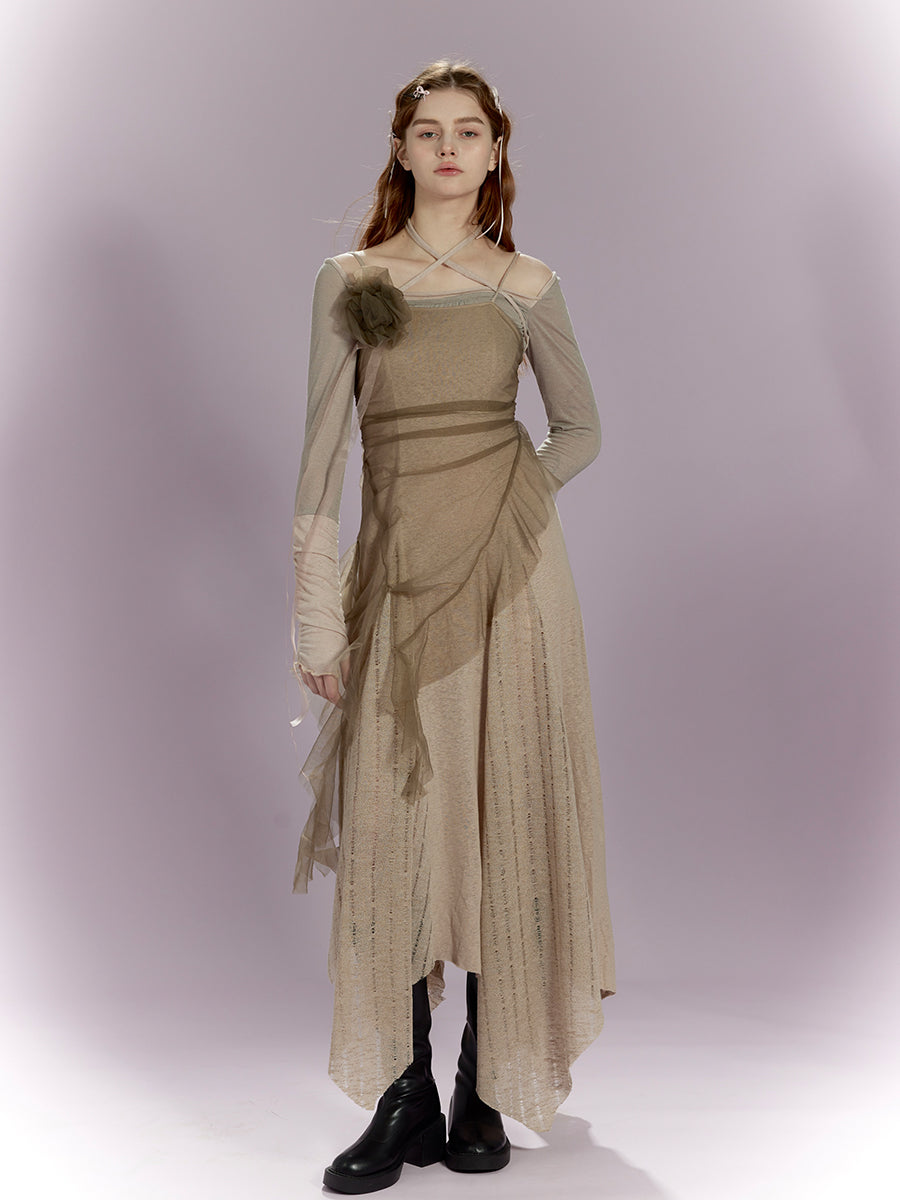 Rose Brooch Sling One-Piece & Lace-Up Top