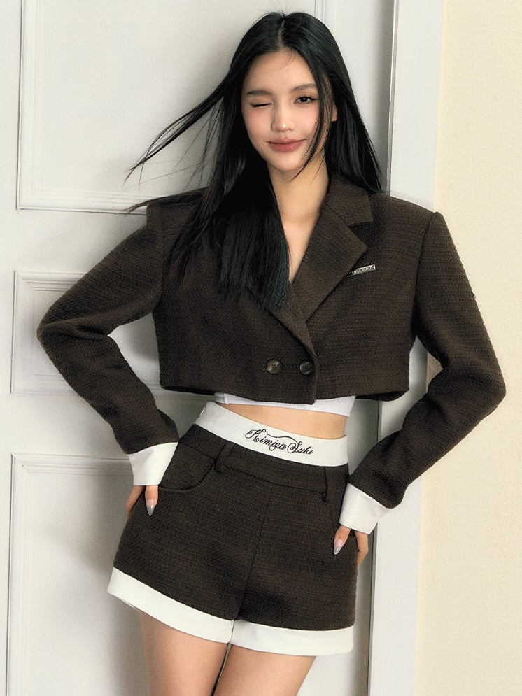 Tweed Style Short Jacket & A-Line Shorts